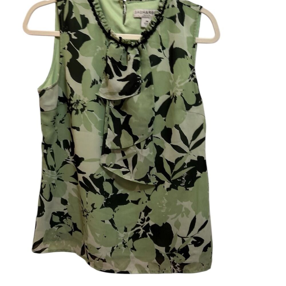 Sag Harbor Petite Floral Sleeveless Blouse Green Women's Size M